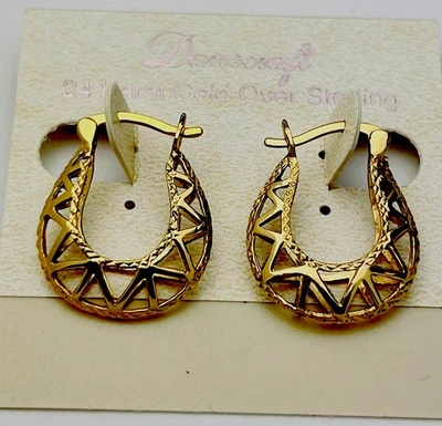 DaneCraft 24KT Gold Over 925 Sterling Triangle Cutout Hoop Pierced Earrings - Image 1 of 3