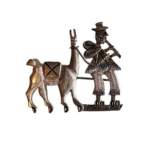 Spilla vintage in argento sterling uomo peruviano e lama di alpaca - Foto 1 di 5