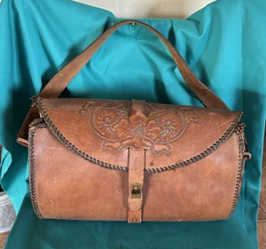Bolso valija equipaje de viaje estilo occidental de cuero mecanizado a mano de colección años 40 X grande - Imagen 1 de 19