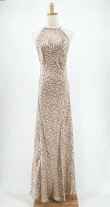Victoria's Secret 100% Silk Maxi Slip Dress Large Leopard Print Halter Bias Cut - Picture 1 of 6