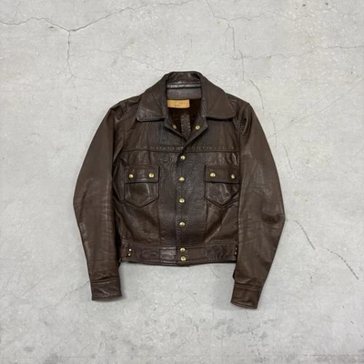 Chaqueta de cuero de vaca marrón Walter Dyer vintage años 70 talla 40 Foto 1 de 4