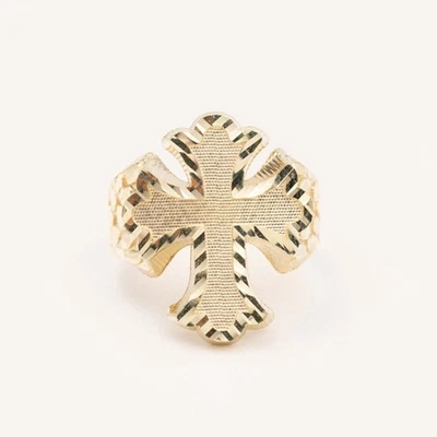 10K Gold Nugget Design Cross Ring Solid Yellow Gold All Sizes - Image 1 of 4