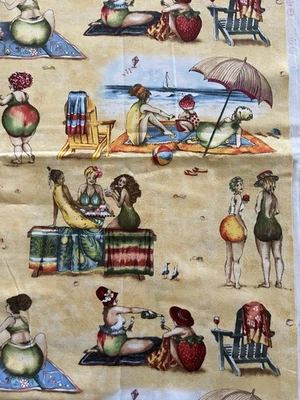 Mary Stewart for Elizabeth's Studio Fruit Ladies Cotton Craft Fabric 44" W X 70” - Image 1 of 4