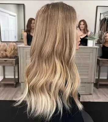 Balayage Golden Brown Blond Highlight 100% Human Hair Lace Front Wig Pre Plucked - Image 1 of 4