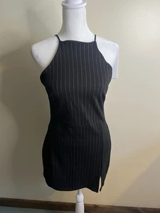 Stradivarius By ASOS Women’s Black And White Pinstripe Mini Halter Dress Size Sm - Picture 1 of 4