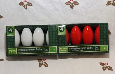NIB Holiday Time C9 Replacement Bulbs 4 Red  and 4 White Indoor/Outdoor 120V - Image 1 of 4