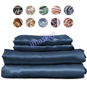 Juegos de sábanas de seda 4/6 piezas ropa de cama sedosa sábana plana individual doble cama king queen - Imagen 1 de 34