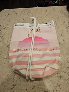 Victoria Secret Pink Striped Cinch Drawstring Tote Backpack - Picture 1 of 5