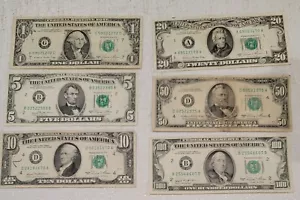 Set of 1981 Old US Currency $1 $5 $10 $20 $50 $100 (Complete) - Picture 1 of 8