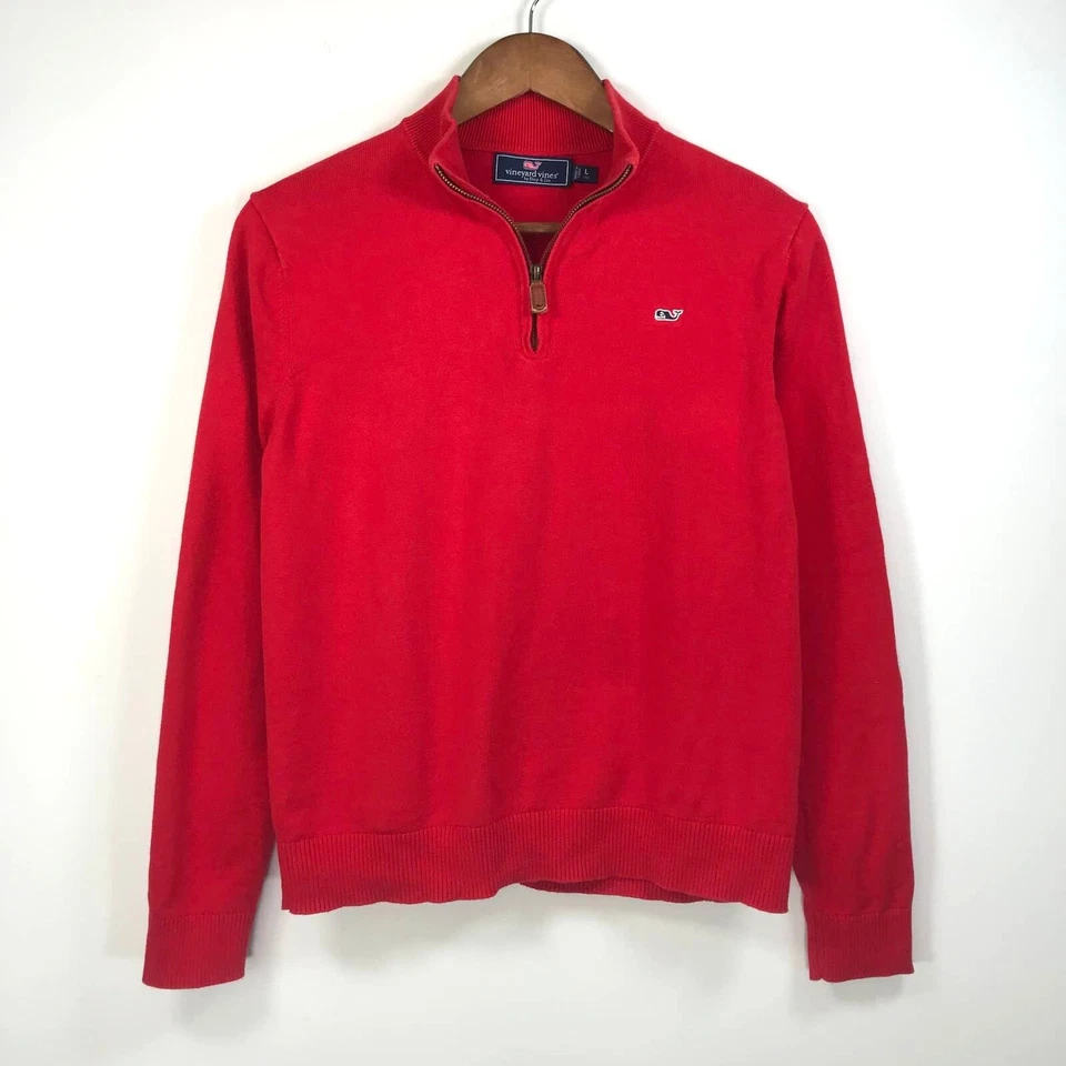 Suéter Vineyard Vines Niña Grande 16 Rojo 1/4 Cremallera Logo Clásico Algodón Ballena Preppy Foto 1 de 4