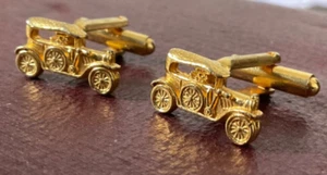 Vintage classic car old fashioned automobile gold tone cuff links - Picture 1 of 5