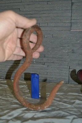 Très gros crochet ancien en métal avec oeil (590 Gr. - 22cm) - Photo 1/2