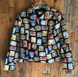 Maggy London Jacket Size 12 Button Up 100% Silk Quilted NWT Artwork - Picture 1 of 8