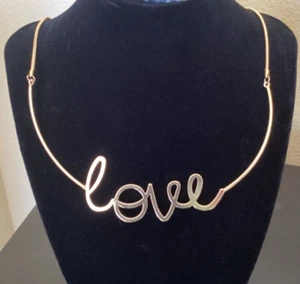 JESSICA SIMPSON - HUGE GOLD LOVE SCRIPT NECKLACE OMEGA 16" - 18" - NWT - Picture 1 of 3