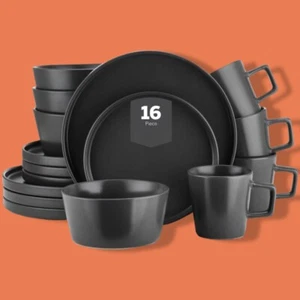 16 Piece Black Matte Dinnerware Set Service for 4 Microwave Dishwasher Safe - Picture 1 of 8