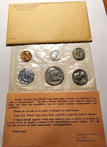 1961 PROOF SET IN ORIGINAL YELLOW ENVELOPE WITH C.O.A. GEM PROOF 90% SILVER Cover