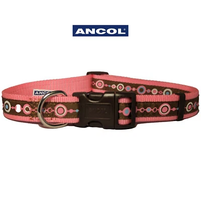 Collar para Perro 45-70cm Rosa Círculos y Chocolate Marrón Ancol Moda Estampado Nylon Foto 1 de 3