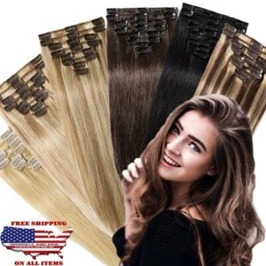 Extensiones de cabello humano 100 % realmente bueno con clip en Remy cabeza completa precio barato 7 PIEZAS A7 - Imagen 1 de 32