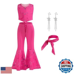 Btonai Girls Cowgirl Costume for Kids Pink Western Dress up 70s80s Disco Outf - Picture 1 of 5