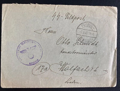 1945 Putbus Germany SS Feldpost Cover To Walfach - Image 1 of 2