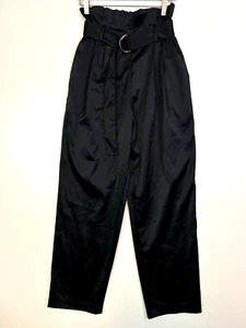 Firmado Blake The Drop Bolsa de Papel Cinturón Alto Vestido Pantalones Negro Talla Pequeña - Imagen 1 de 5