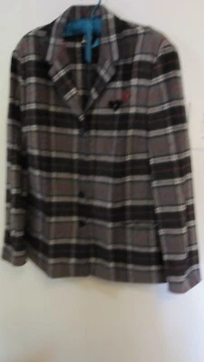 Chaqueta de mujer Evan Picone 16 negra gris bolsillos a cuadros cuello botones mezcla de lana Foto 1 de 4