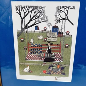 Catherine Grunewald Lap Cat Signed Framed Folk Litho Art Print 490/500 Country - Picture 1 of 9