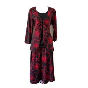 Sag Harbor Womens Skirt Set Red & Black Waist A Line Floral Print - Picture 1 of 12