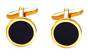Onyx Manschettenknöpfe rund vergoldet glänzend MK0113 + schwarzer Box - Bild 1 von 2