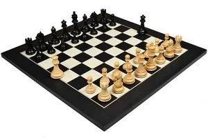Chess Pieces in Ebonized and Boxwood with Black Anigre Chess Board - 3.2" King - Picture 1 of 17