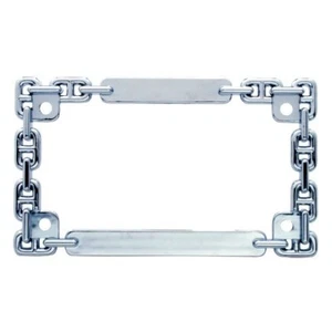 Chrome Metal Chain Motorcycle Bike License Plate Tag Frame Holder / Harley Honda - Picture 1 of 1