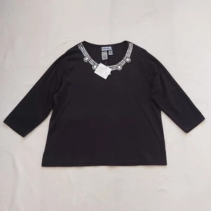 Indigo Moon BNWT black top Embellished beaded neckline Vintage 1990s Y2K Siz 2XL - Picture 1 of 8