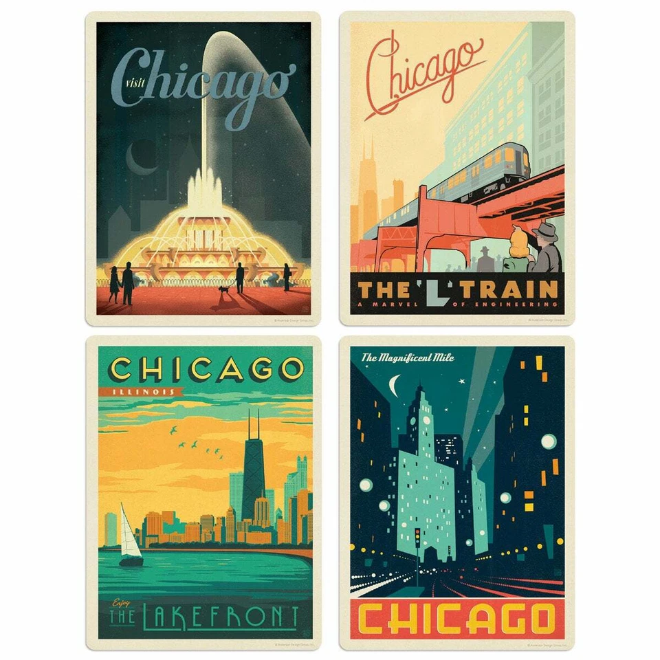 Chicago Illinois Landmarks Vinyl Sticker Set of 4 Luggage Decals - Image 1 of 1