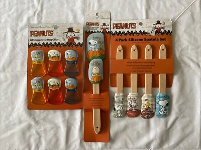 Peanuts Snoopy Autumn Set Of Silicone Spatulas & Magnetic Bag Clips Lot NEW - Image 1 of 4