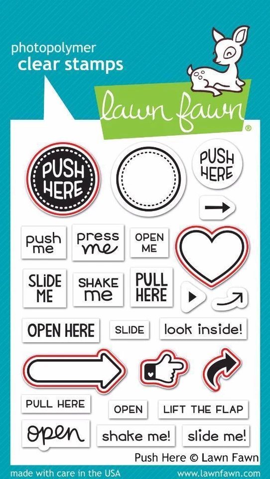 Lawn Fawn "PUSH HERE" LF1415 Clear Photopolymer Stamps Set - Image 1 of 1