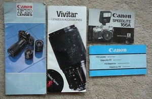 CANON T-50 CÁMARA LENTE FD + FOCAL DA-2000 Y 166-A SPEEDLITE FLASH MANUALES ETC. - Imagen 1 de 12