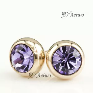 EARRINGS STUD 9K ROSE GOLD GF MADE WITH SWAROVSKI CRYSTAL 5MM PURPLE - Picture 1 of 1