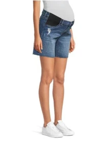 Time And Tru Womens Maternity Bermuda Shorts Sz M (8-10) Medium Blue Wash Denim - Picture 1 of 10