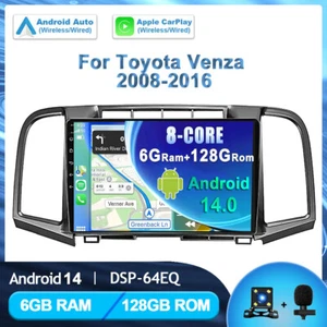 CARPLAY CAR STEREO RADIO FOR TOYOTA VENZA 2008-2016 ANDROID14 GPS HEAD UNIT 128G - Picture 1 of 17