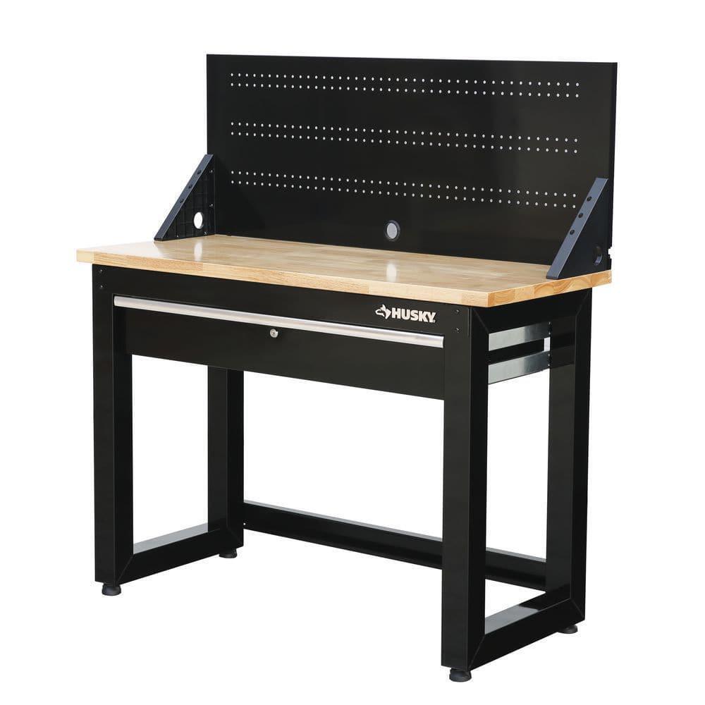 Husky G4801S-US 4 Ft. Solid Wood Top Workbench With Pegboard Husky G4801S-US 4 Ft. Solid Wood Top Workbench With Pegboard