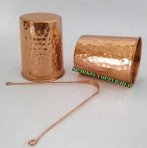 Pure Copper Tumbler With 1 Copper Tongue Scraper Cleaner copper vessel Glass - Picture 1 of 6