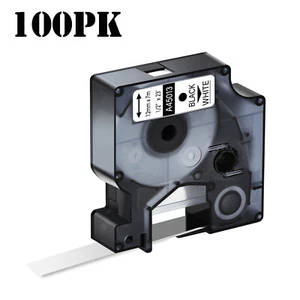100PK Black on White Label Tape 12mm For DYMO D1 45013 LabelPoint 100 200 300 - Picture 1 of 13
