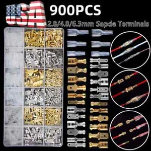 900PCS Spade Electrical Wire Connectors Male Female Crimp Terminal 2.8/4.8/6.3mm - Picture 1 of 18