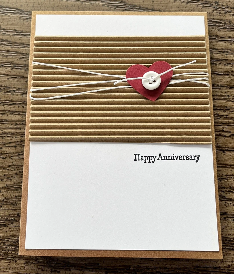 Handmade Happy Anniversary Greeting Card~Stamped~Buttoned Heart - Image 1 of 1