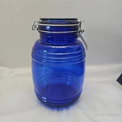 Cobalt Blue *Cracker Barrel Style* Glass Canister Jar 2 Qt Cookies Flour Sugar - Image 1 of 4