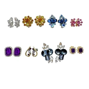 Lote de 8 Pendientes Clip Vintage Estrás Formas y Colores Mezclados - Imagen 1 de 19