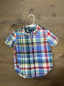 Polo Ralph Lauren Boys 24M Short Sleeve Blue Plaid Button Down Cotton Shirt - Picture 1 of 3