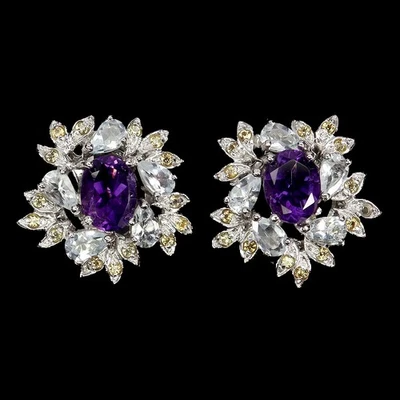 Pendientes de plata de ley 925 ovalados amatista aguamarina zafiro piedras preciosas joyería Foto 1 de 4