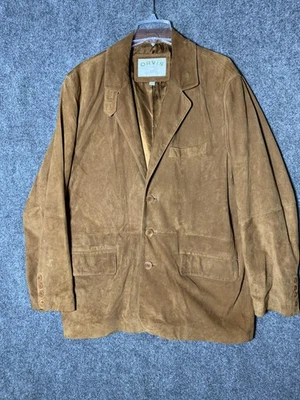 Chaqueta de cuero de gamuza Orvis para hombre 44R marrón abrigo deportivo blazer parche bolsillos Foto 1 de 4