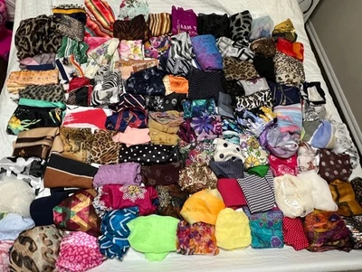 Vintage 100 Scarves Lot Italy Scarfs Silk Acetate Designer Crepe Lot Bundle - Image 1 of 4